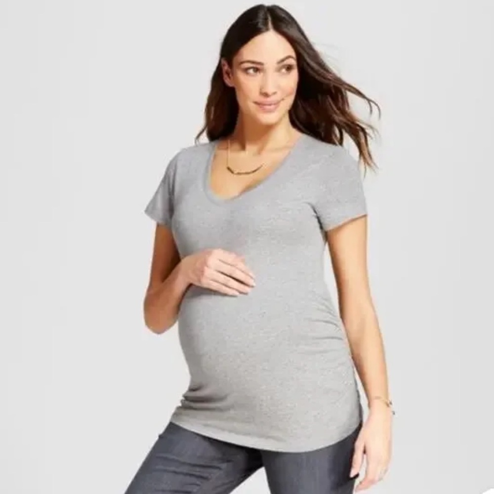 2 Isabel Maternity V-Neck Side-Shirred Tees | Grey XS | NWT